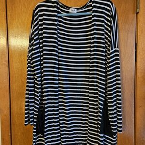 Black & White Striped Open Cardigan Sweater